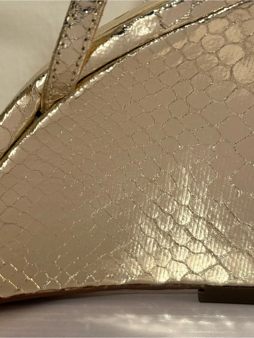 Vince Camuto Gold Metallic Snake-Embossed Wedge Sandals